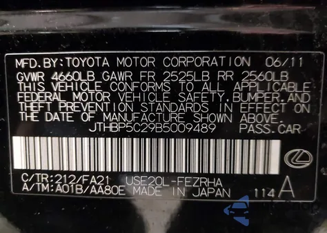 2011 Lexus Is F z USA, uszkodzony, nr VIN JTHBP5C29B5009489